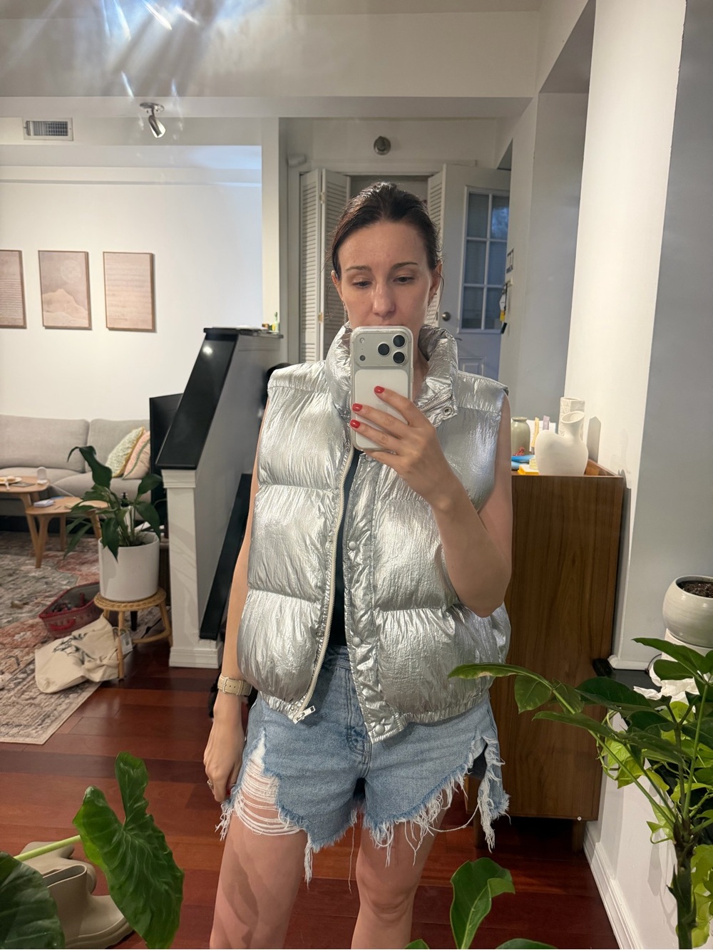 Silver Puffer Vest - Women